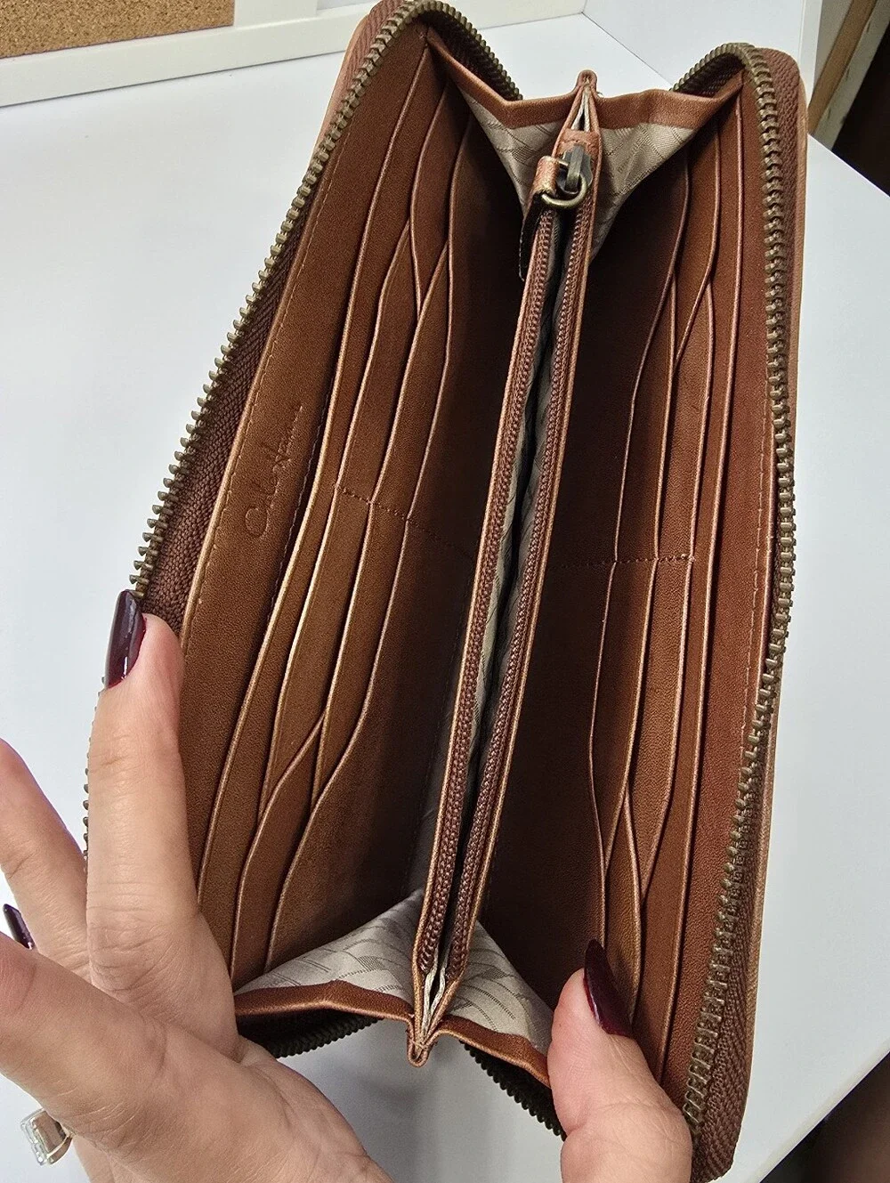 Cole Haan Woven Zip-Around Wallet - Tan Brown
